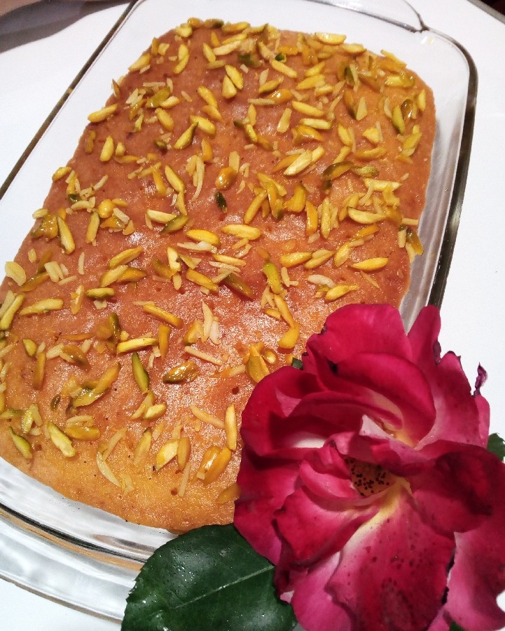 #کیک#کیک سمولینا با رویه ی شربت عسل و پرتقال ولیمو