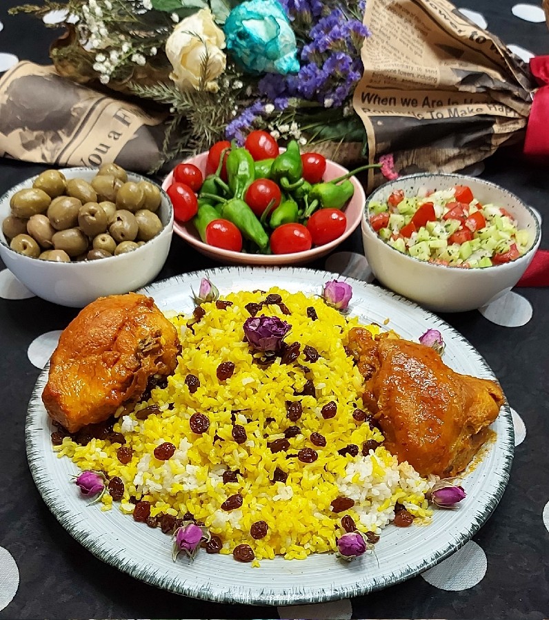 عکس مرغ با برنج دمی
