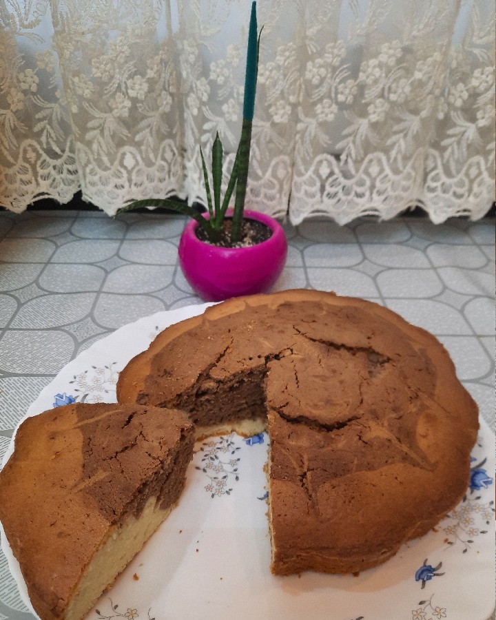 عکس کیک اسفنجی دو رنگ