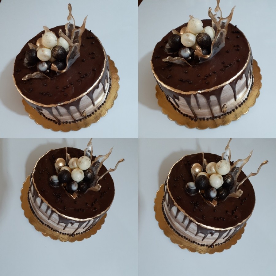 عکس کیک خامه ای با تزیین کاسه ایزومالتی وتوپ های شکلاتی