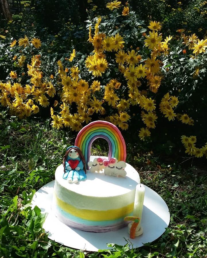 عکس کیک تولد رنگین کمان (دختر مامان )
