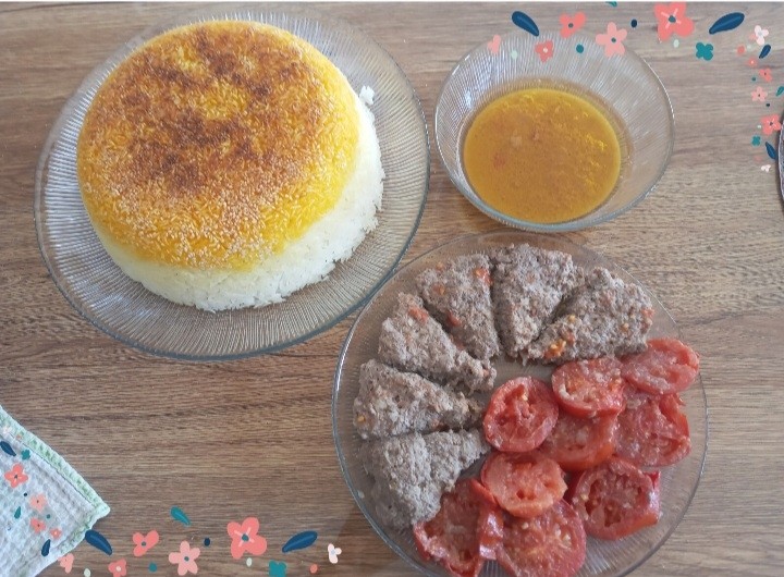 عکس کباب تابه ای با کته دو رنگ