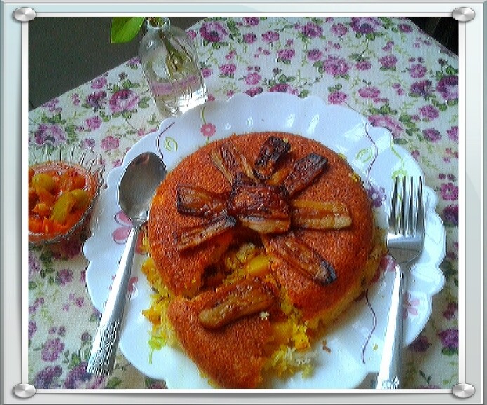 عکس تهچین عالی گوشت و بادمجون ??