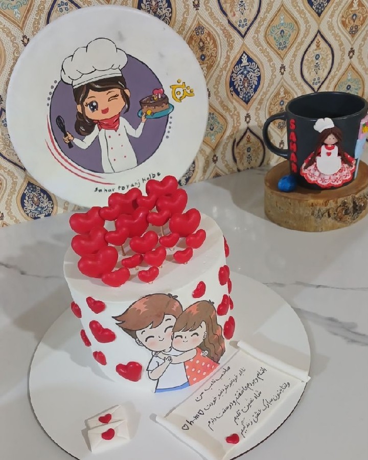 عکس کیک عاشقانه ولنتاین چاپ غیر خوراکی