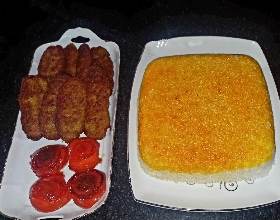عکس کتلت و برنج زعفرونی