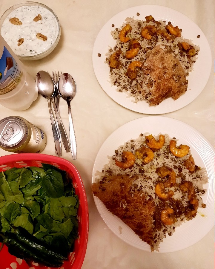 عکس عدس پلو با میگو