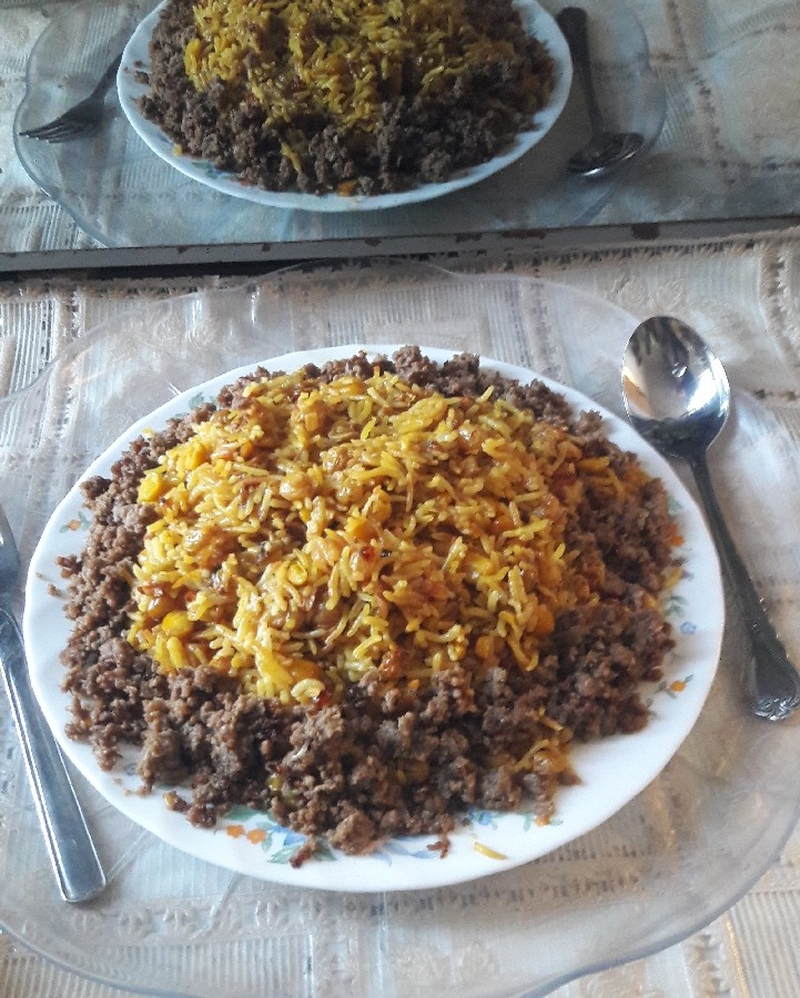 عکس سلام دوستان پاپبونی عزیزم.. پلو مخلوط با گوشت چرخ شده .فوق العاده .