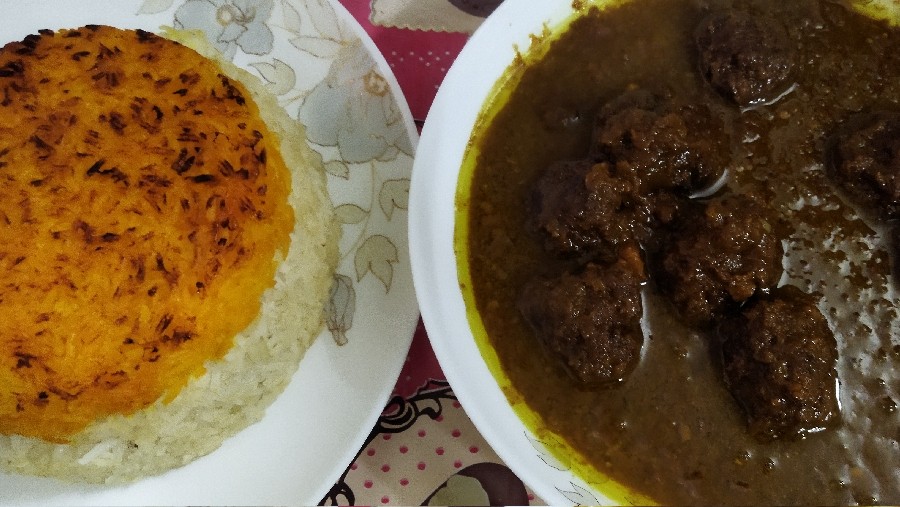 عکس کته با خورشت فسنجان گوشت قلقلی 