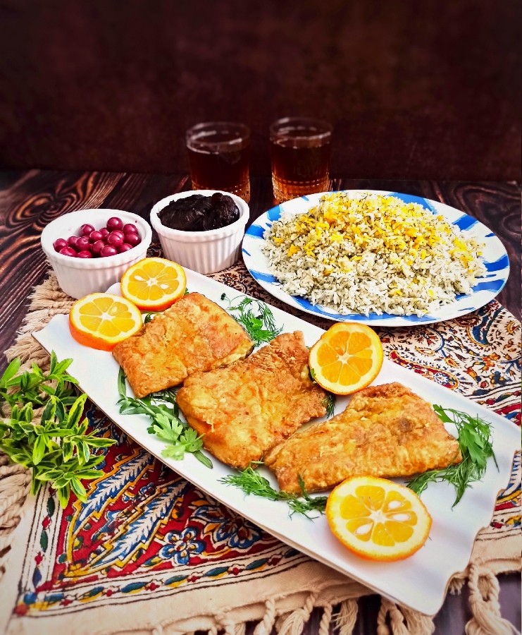 عکس سبزی پلو وماهی