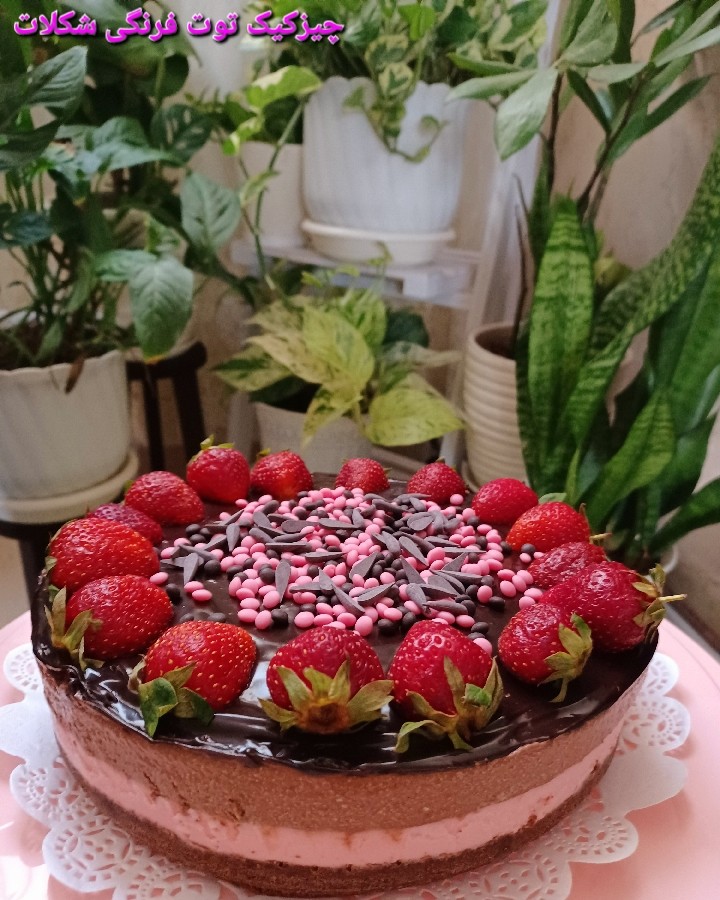 عکس چیز کیک توت فرنگی و شکلات 