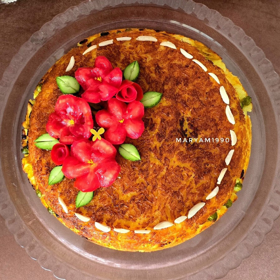 عکس ته چین مرغ و نخود فرنگی