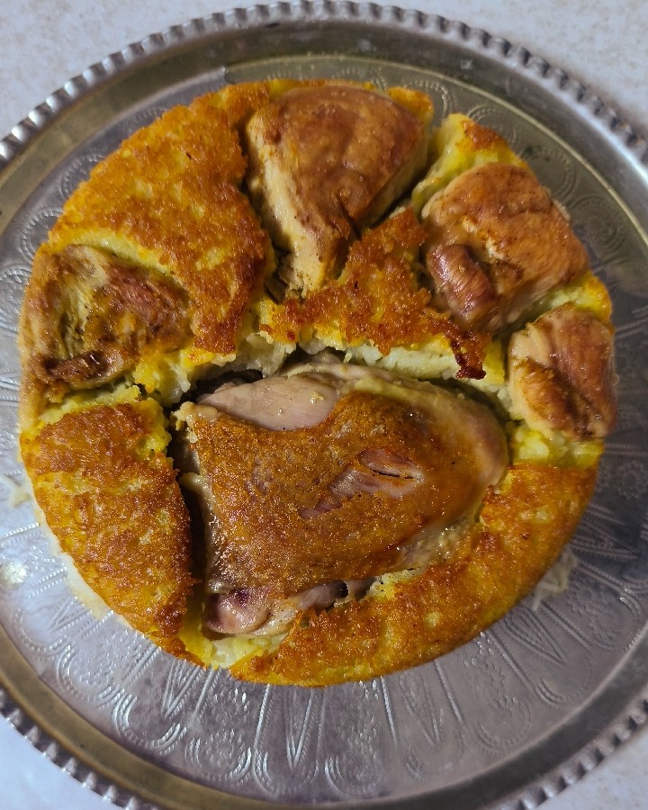 عکس ته انداز مرغ + ته چین زعفرانی 