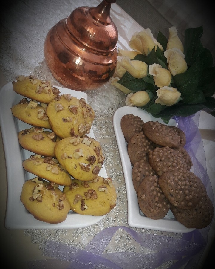 عکس کوکی زعفرانی و کوکی نسکافه ای با دستور مه یاس