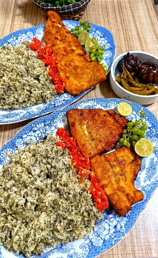 عکس پلو سبزی با ماهی