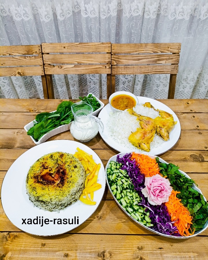 عکس ته انداز مرغ با شوید پلو و پلو مرغ ساده 