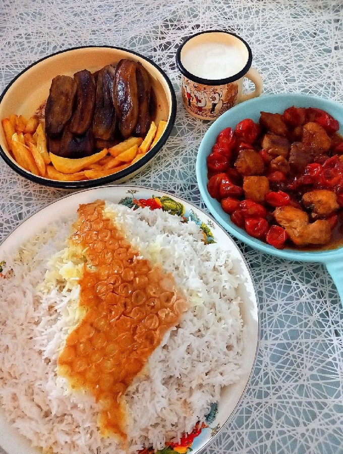 عکس خوراک بوقلمون و بادمجان