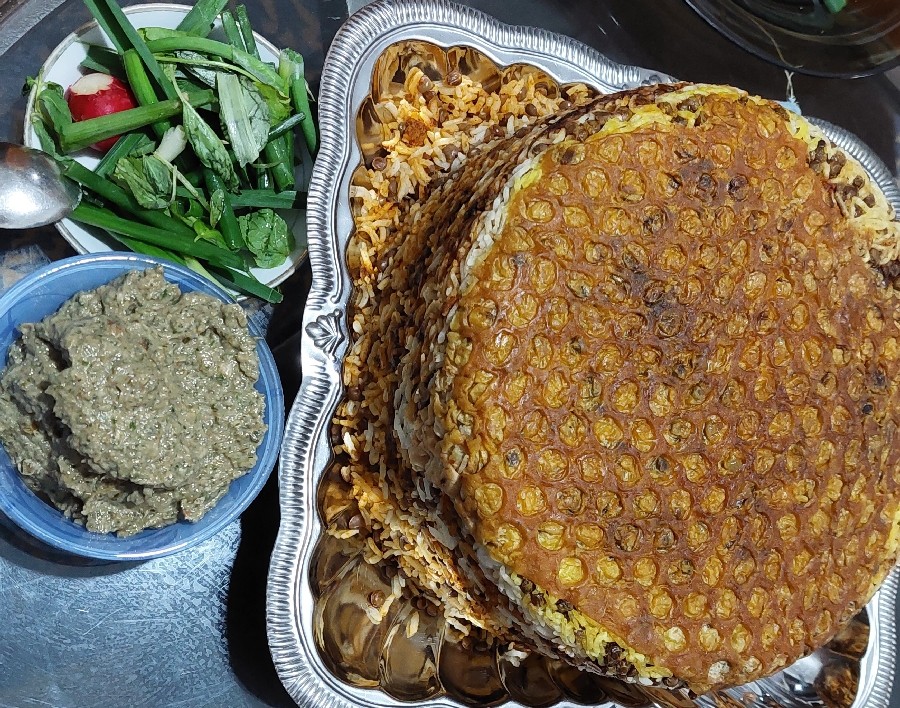 عکس عدس پلو. کال کباب
