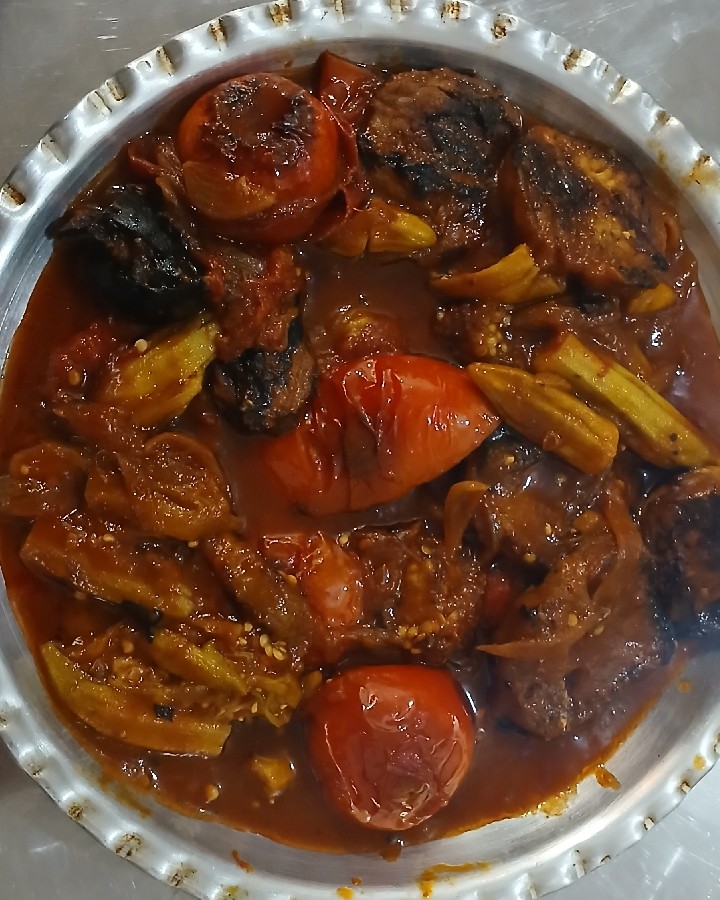 خوراک بامیه بادمجان❤?