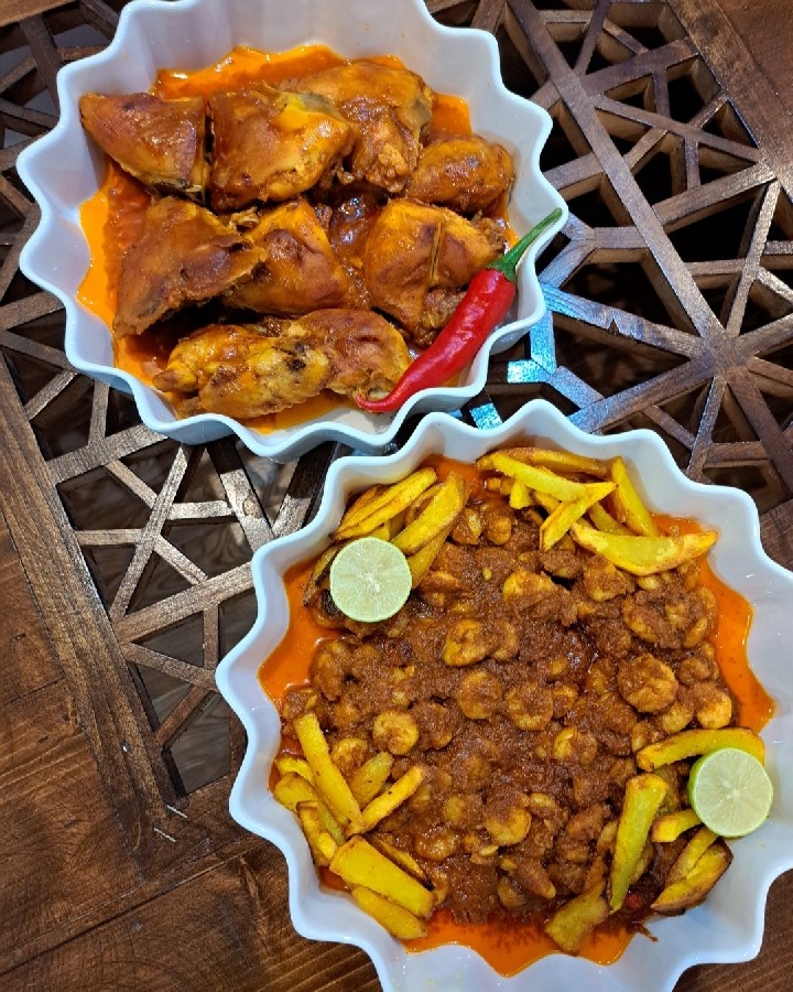 عکس خوراک میگو و خورشت مرغ