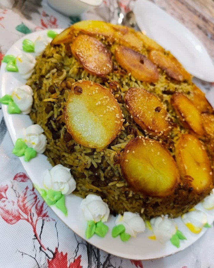 عکس پلو عدس با گوشت