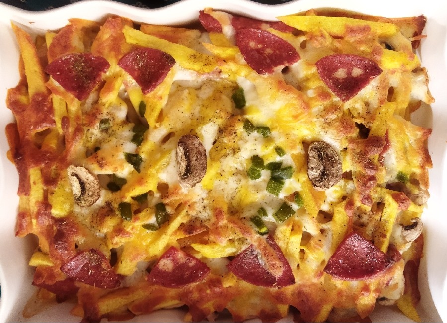 سیب زمینی پنیری با ژامبون پپرونی