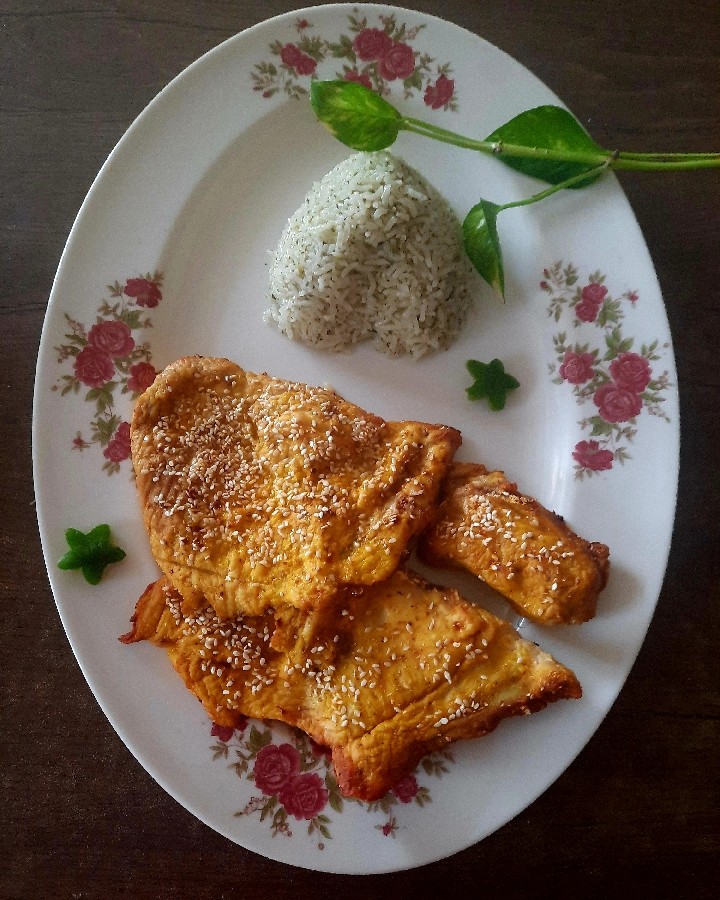 عکس بوقلمون کنجدی+سبزی پلو