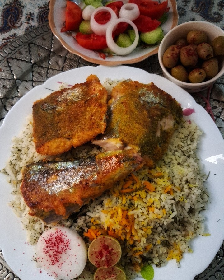 عکس شوید پلو با ماهی