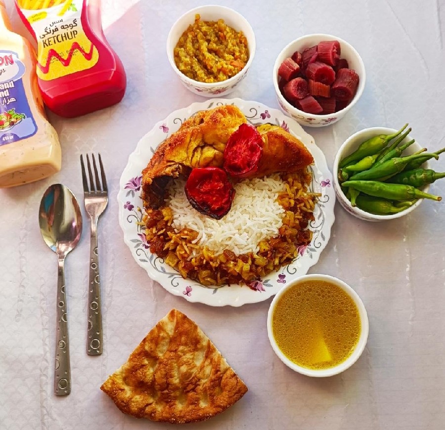 برنج بامرغ سرخ شده 