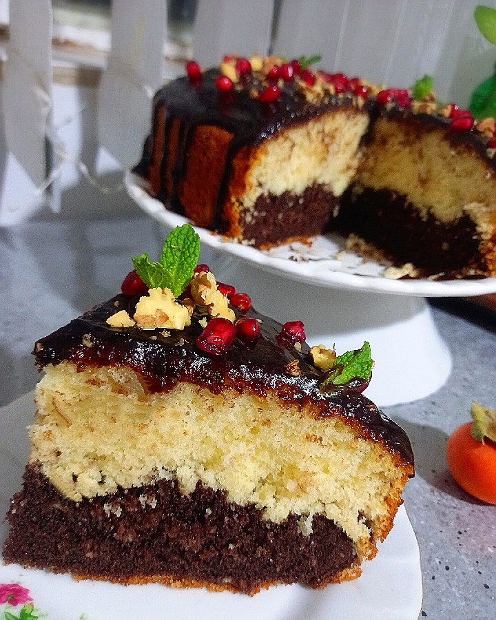 عکس کیک دو رنگ صبحانه