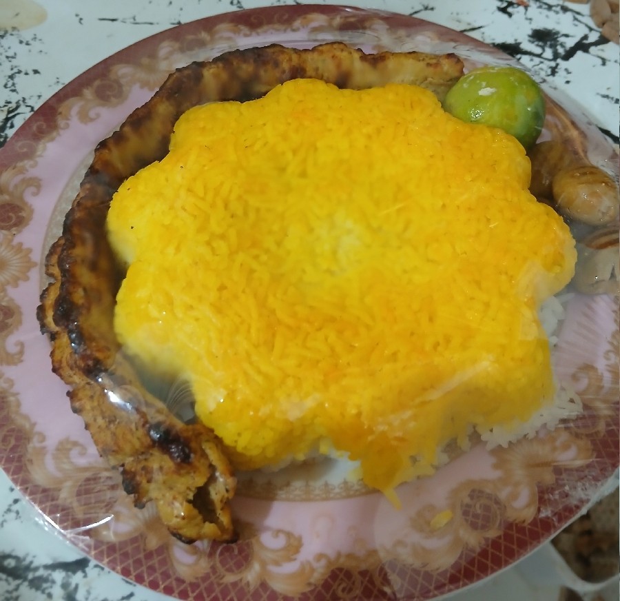 کوبیده مرغ با کته قالبی