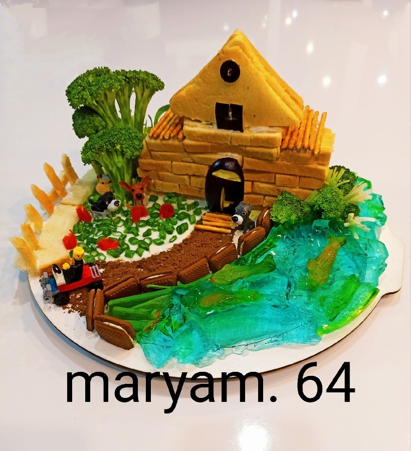 کیک مرغ، ژله
#کیک_مرغ_کلبه#دیزاین_ژله_رودخانه