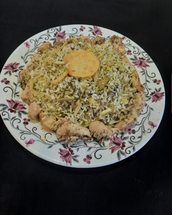 پلو باقالی با مرغ