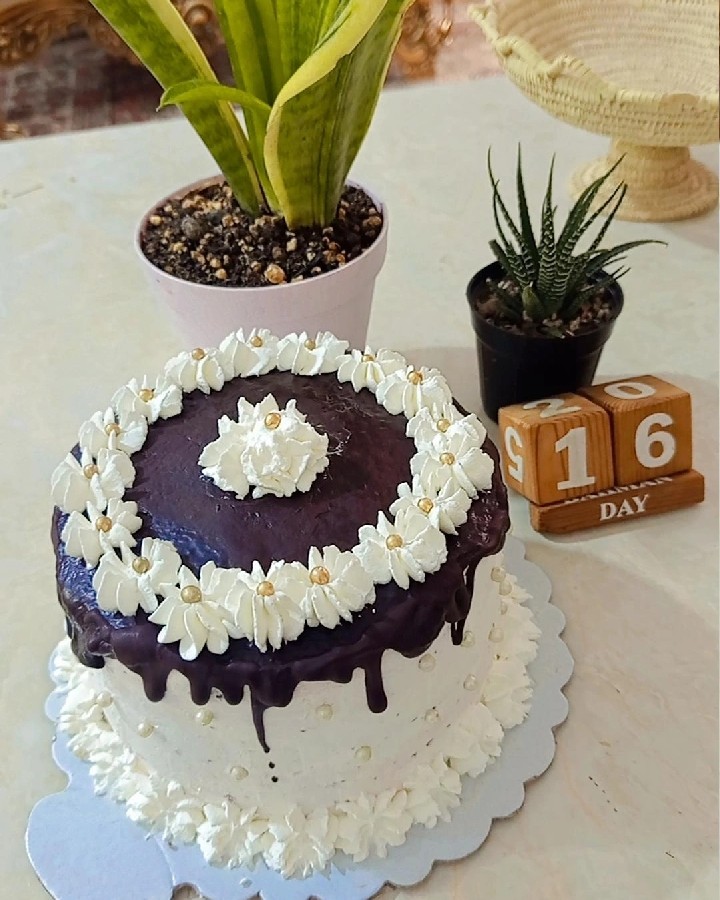 کیک تولد با پایه شکلاتی
