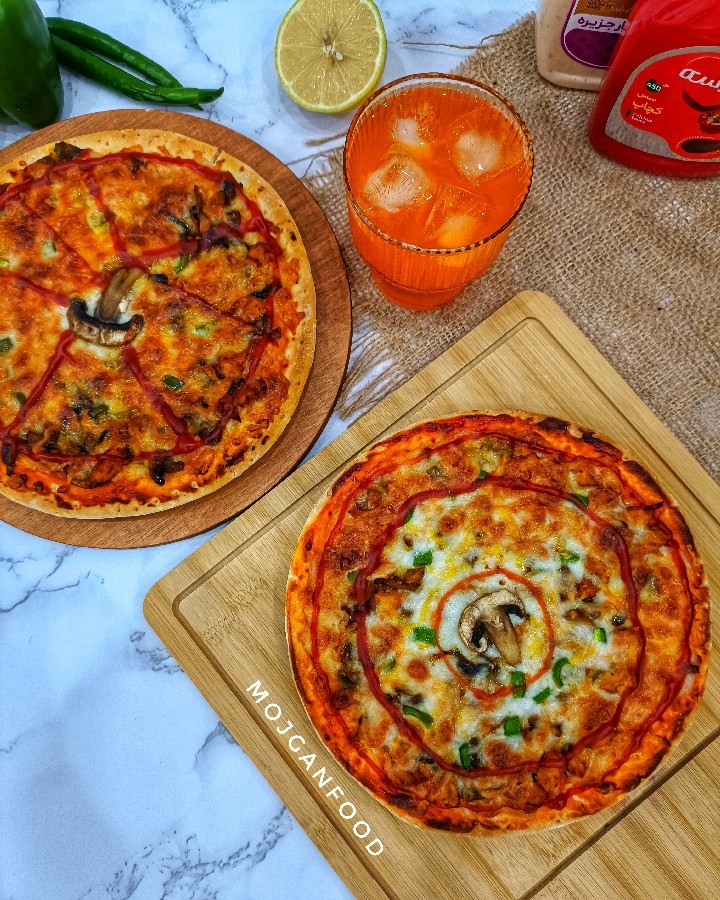 پیتزا مرغ و قارچ (کاری)