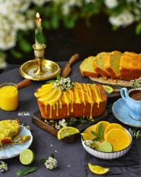 کیک لیمو ترش و خرفه با سس لیمو