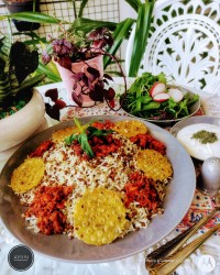 عدس پلو با گوشت چرخ کرده