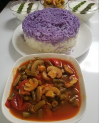 خورش لوبیا سبز وقارچ (بدون گوشت)