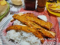 جوجه کباب طعم دار شده با سبزیجات