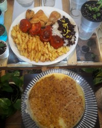 مرغ.سیر واویج برشته. ماست خونگی .نون خرفه