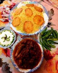 برنج و خورشت لوبیا سبز