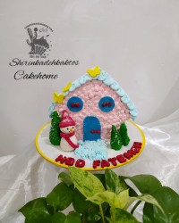 کیک کلبه برفی (خامه ای) با دکور فوندانت