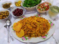 لوبیا پلو با گوشت مرغ