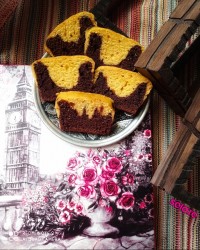 کیک دو رنگ نسکافه ای شکلاتی