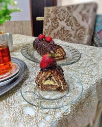 قرارگروهی آشپزی ب وقت عشق♥️ رولت کیک یخچالی..کیک یخچالی هرمی