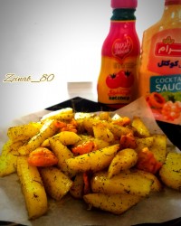 خوراک سیب زمینی با گوجه و ریحان