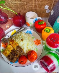 کباب تابه ای دو رنگ ژله سه رنگ یلدایی