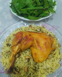 شوید لوبیا پلو با مرغ سرخ کرده مجلسی