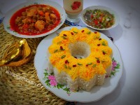 خورشت لوبیا سبز برنج قالبی زعفرونی