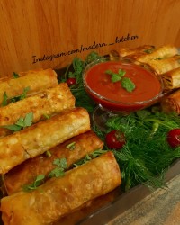 اسپرینگ رول گوشت و قارچ ایده دیزاین فینگر فود