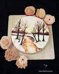 نقاشی روی کیک خامه ای وکاپ کیک باخامه